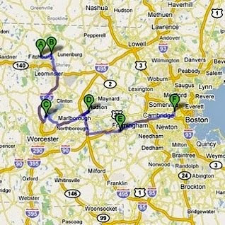 Google Maps recreation of travels across much of Massachusetts