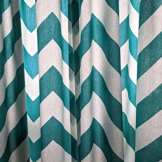 Teal and white chevron patterned curtains