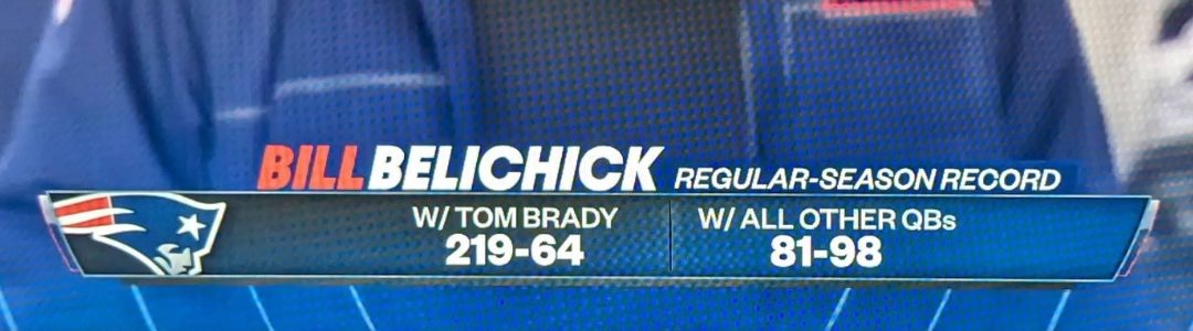 Screenshot of Bill Belichick's record with and without Tom Brady