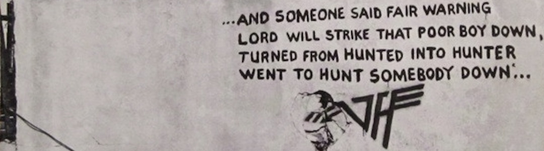 Crop of gatefold artwork for 1982 Van Halen LP Fair Warning