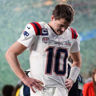 Drake Maye after the conclusion of Super Bowl LX